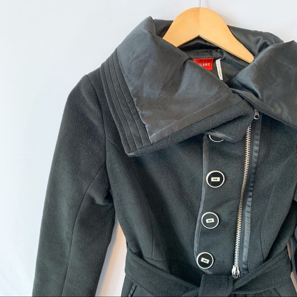 Ciao Milano Black Shawl Neck Wrap Style Pea Asymmetrical Coat Size Extra Small - Picture 8 of 12